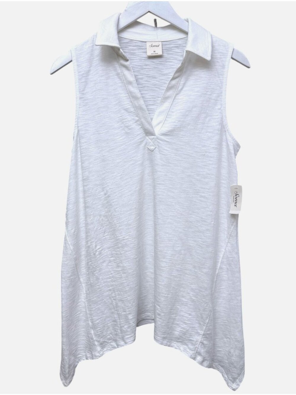 SOMA Sleeveless Polo Shirt Womens Medium White Cotton Modal Slub Knit NWT